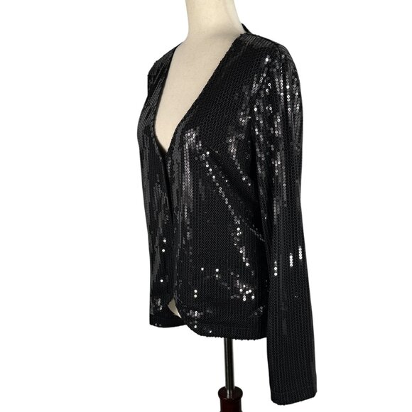 Tulle Black Sequined Lined Blazer Size Large - Picture 2 of 9